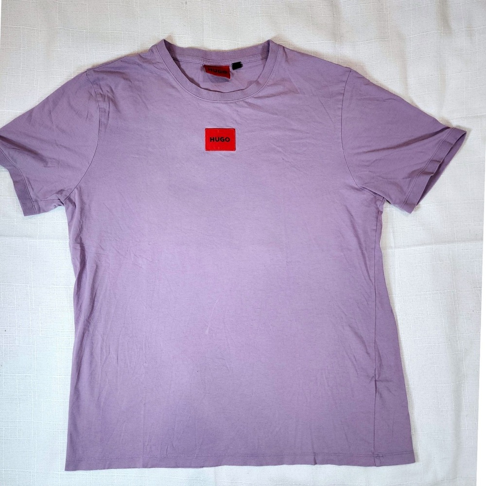 HUGO Hugo Boss Mens Diragolino Red Patch Logo T-Shirt Lilac Purple Large